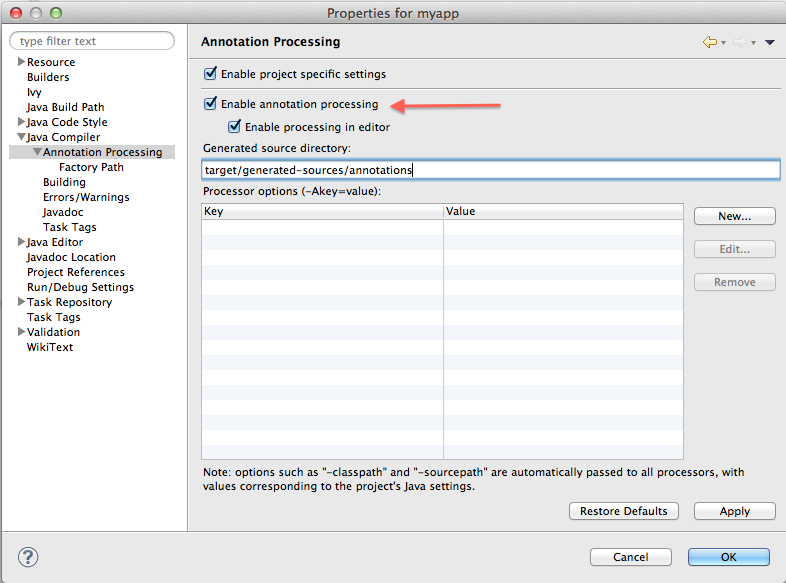 Enable annotation processing for RESTX in Eclipse